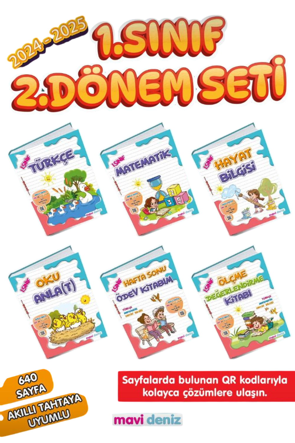 Mavi deniz Yayınları 1.Sınıf 2.Dönem Seti 6 Kitap